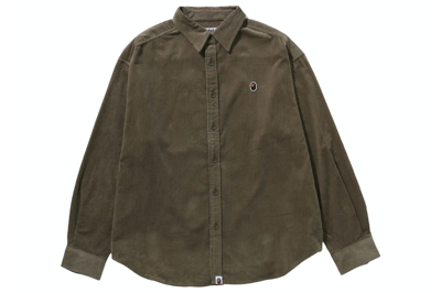 Pre-owned Bape Ape Head One Point Corduroy Shirt Olivedrab