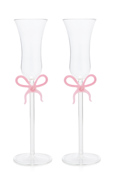 Moda Domus Set-of-two Bow-detailed Glass Champagne Flutes In Pink