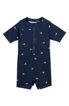 Miles The Label Shark Fins Short Sleeve One-piece Rashguard Swimsuit In 604 Navy