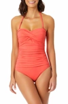 ANNE COLE FRONT TWIST SHIRRED ONE-PIECE SWIMSUIT