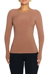 N By Naked Wardrobe Rib Crewneck Long Sleeve Top In Brown