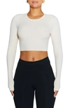 N By Naked Wardrobe Rib Crewneck Long Sleeve Crop Top In White
