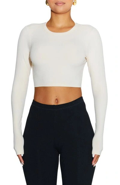 N By Naked Wardrobe Rib Crewneck Long Sleeve Crop Top In Oatmeal