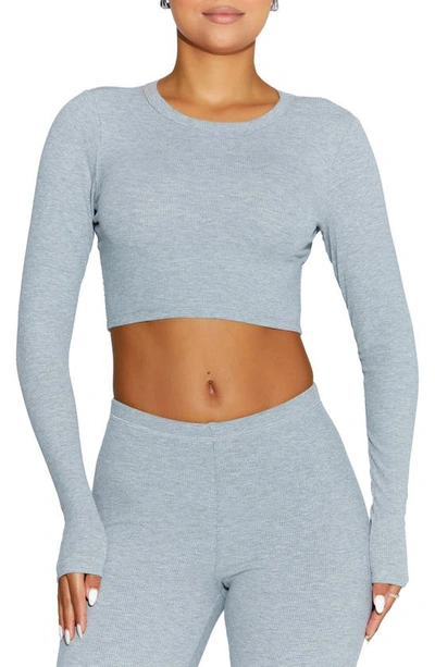 N By Naked Wardrobe Rib Crewneck Long Sleeve Crop Top In Heather Grey