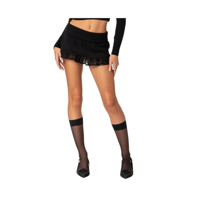 Edikted Women's Lace Ruffle Knit Mini Skirt In Black