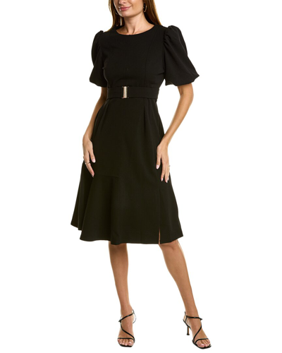 Gracia Puff Sleeve Midi Dress In Black