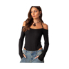 Edikted Model Off Duty Cold Shoulder Rib Bodysuit In Black