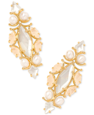 Kendra Scott Rhodium-plated Cultured Freshwater Pearl & Mother-of-pearl Statement Earrings In Gold,ivory Mix