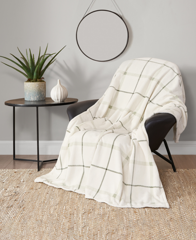 Lucky Brand Palmdale Plaid Cozy Plush Throw Blanket, 50" X 70" In Sage Green