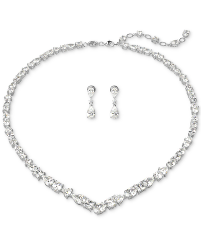 Swarovski Silver-tone 2-pc. Set Mesmera Crystal Drop Earrings & Necklace, 15" + 2" Extender In White