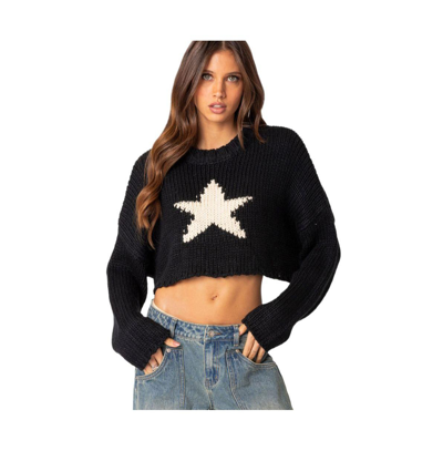 Edikted Women's Crop Sweater With Star In Black