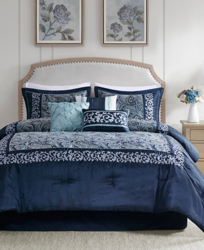 Madison Park Closeout!  Whitney Jacquard 7-pc. Comforter Set, Queen In Navy