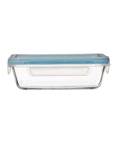 Anchor Hocking Glass 6 Cup Rectangle Food Storage With Truelock Locking Lid, 2 Piece Set In Clear Glass,mineral Blue Lid