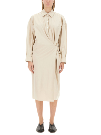 Lemaire Straight Collar Twisted Dress In Beige