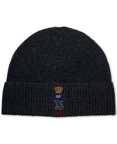 Polo Ralph Lauren Men's Solid Flag Bear Beanie In Charcoal