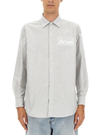 Aries Striped Cotton Oxford Shirt In Black