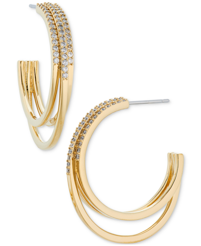 Eliot Danori 18k Gold-plated Medium Pave Triple-row C-hoop Earrings, 1.12", Created For Macy's