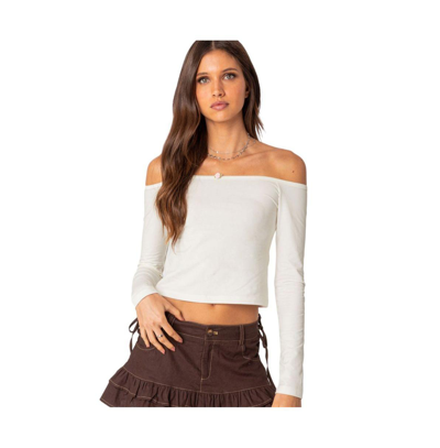 Edikted Rosanne Off The Shoulder Long Sleeve Top In White