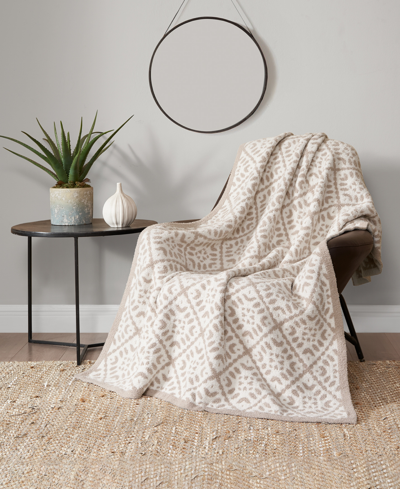 Lucky Brand Cook Cutter Jacquard Geometric Fuzzy Throw Blanket, 50" X 70" In Beige