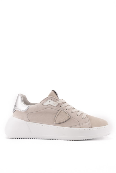 Philippe Model Tres Temple Sneakers In Beige Nubuck In Grey