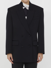 Valentino All-over Monogram Virgin Wool And Silk Double Breasted Blaze In Black