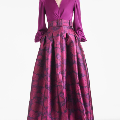 Sachin & Babi Zoe Belted Floral-print Blouson-sleeve Gown In Purple