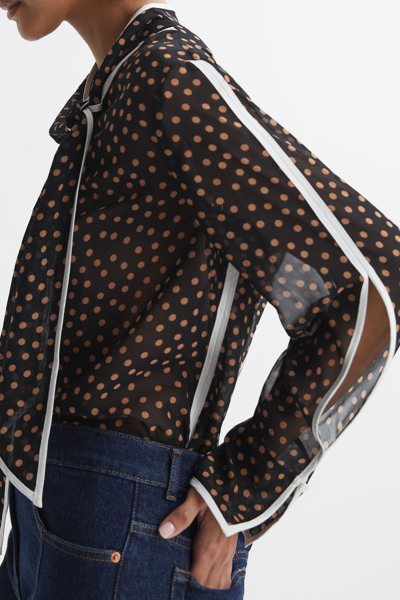 Reiss Black/rust Polka Dot Tie Neck Blouse