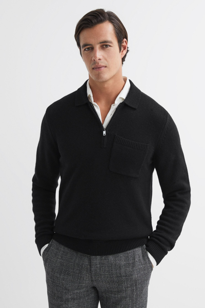 Reiss Fleetwood Wool & Nylon Regular Fit Half Zip Polo Collar Sweater In Black
