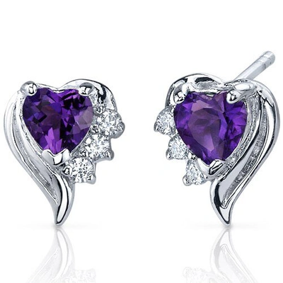 Peora Amethyst Earrings Sterling Silver Heart Shape In Purple