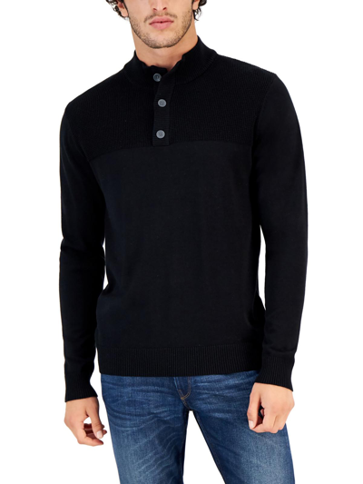 Club Room Men's Button Mock Neck Sweater, Created For Macy's In Deep Black