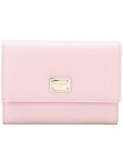 Dolce & Gabbana Dauphine Calfskin Wallet With Branded Tag In Pink