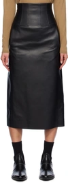 CHLOÉ BLACK HIGH-WAISTED LEATHER MIDI SKIRT