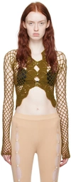 Rui Khaki Net Cardigan In Khaki Green