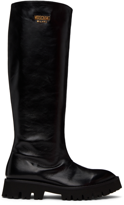 Moschino Black Plate Boots In Mj5 Nero