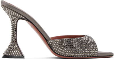 Amina Muaddi Gray Caroline Crystal Heeled Sandals In Dark Grey