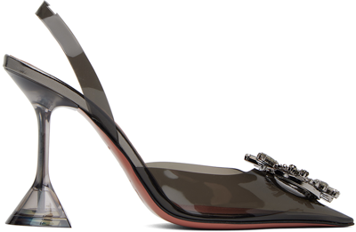 Amina Muaddi Gray Begum Glass Slingback Heels In Dark Grey