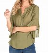 MULTIPLES ELBOW FLOUNCE TOP IN OLIVE