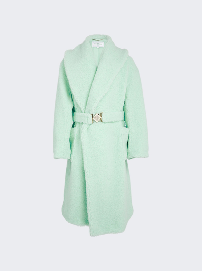 Casablanca Faux-shearling Belted Coat In Mint