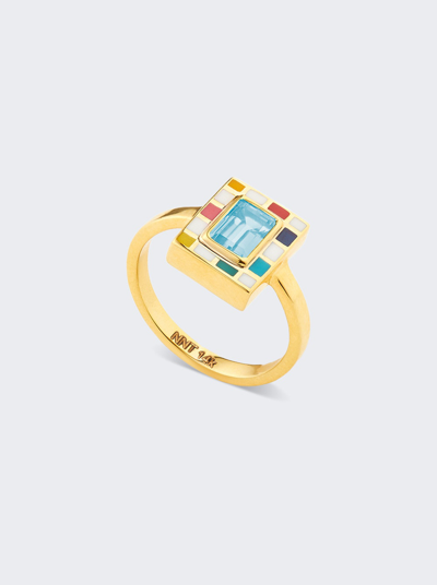 Nevernot Mini Chess Ring In 14k Gold And Blue Topaz