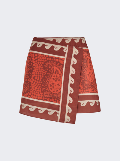 Johanna Ortiz Hunting Roots Paisley Cotton Mini Wrap Skirt In Paisley Red And Ecru