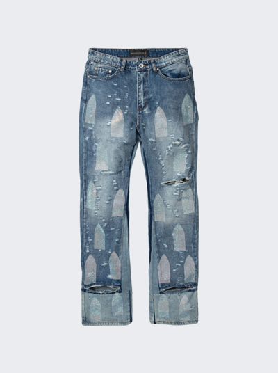 WHO DECIDES WAR RHINESTONE WASHED DENIM JEANS