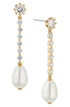 Nadri Crystal Imitation Pearl Linear Earrings In Gold