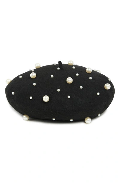 Tasha Imitation Pearl Beret In Black