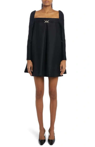 Versace Embellished Pleated Wool And Silk-blend Faille Mini Dress In Black