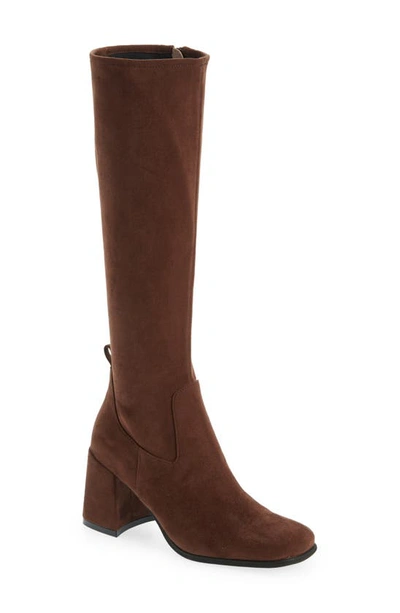 Jeffrey Campbell Hot Lava Knee High Stretch Boot In Dark Brown Suede