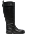 TORY BURCH BLACK DOUBLET KNEE-HIGH LEATHER BOOTS