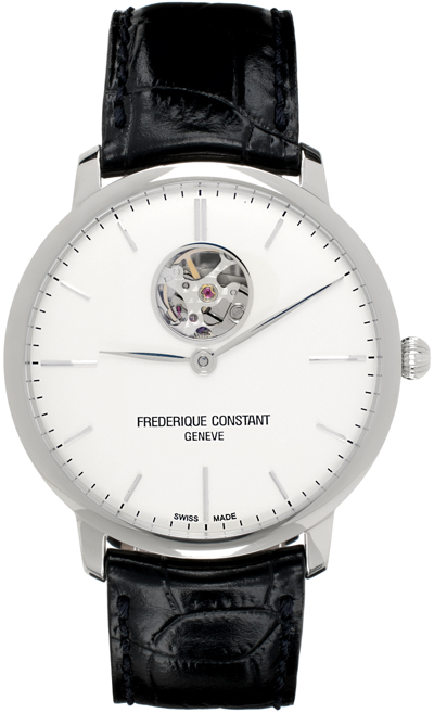 Frederique Constant Silver & Black Slimline Heart Beat Automatic Watch In Silver-tone