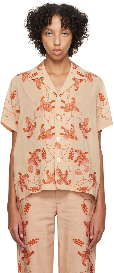 Bode Pink Bougainvillea Shirt In Brown