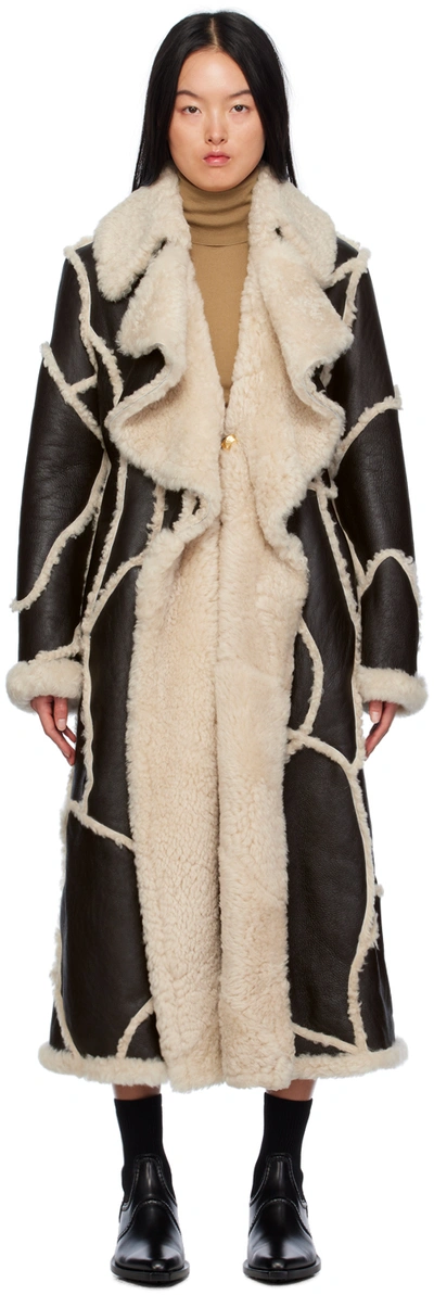 CHLOÉ BLACK & WHITE PATCHWORK SHEARLING COAT