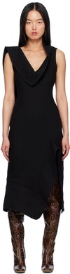 Bottega Veneta Structured Side-slit Double Melange Midi Dress In 1000 Black